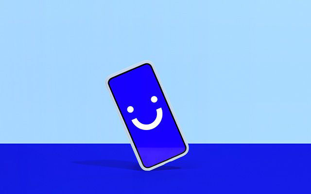 Visible phone with a blue background