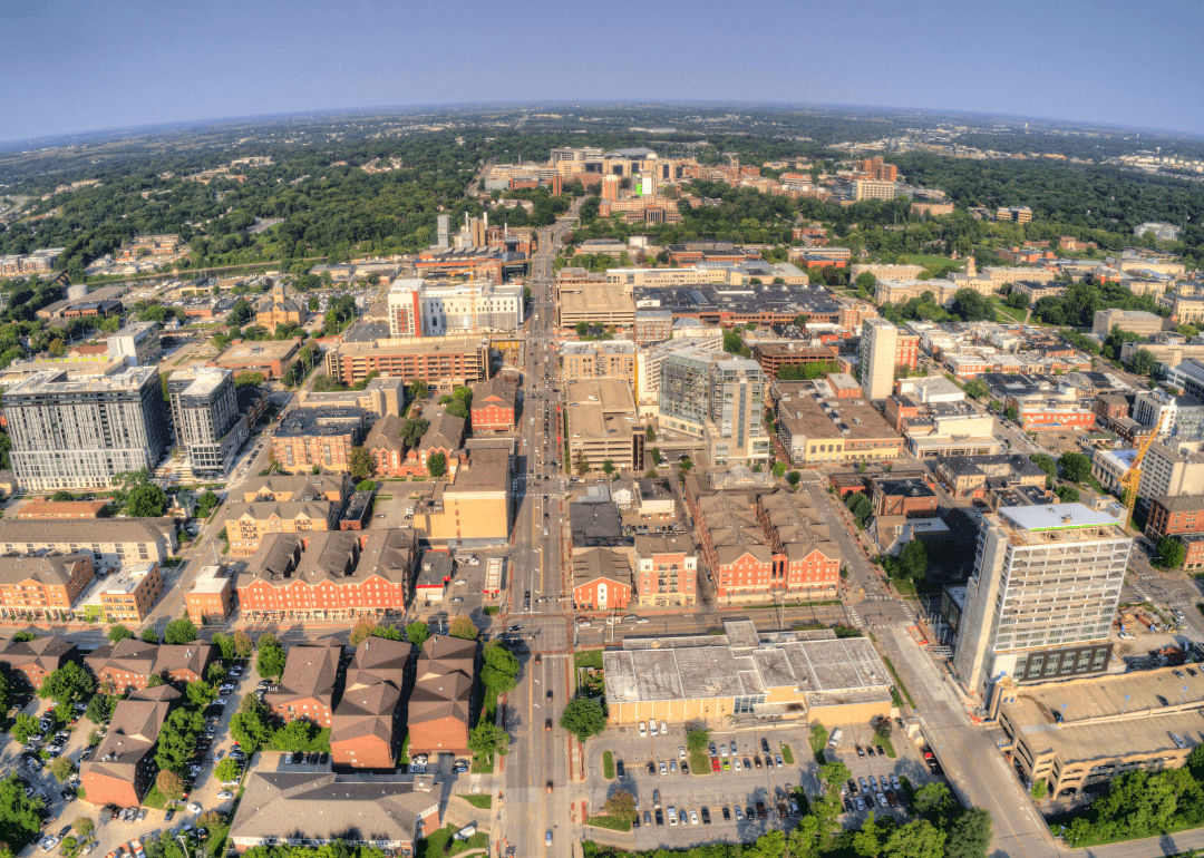 Aerial view of a town in Iowa