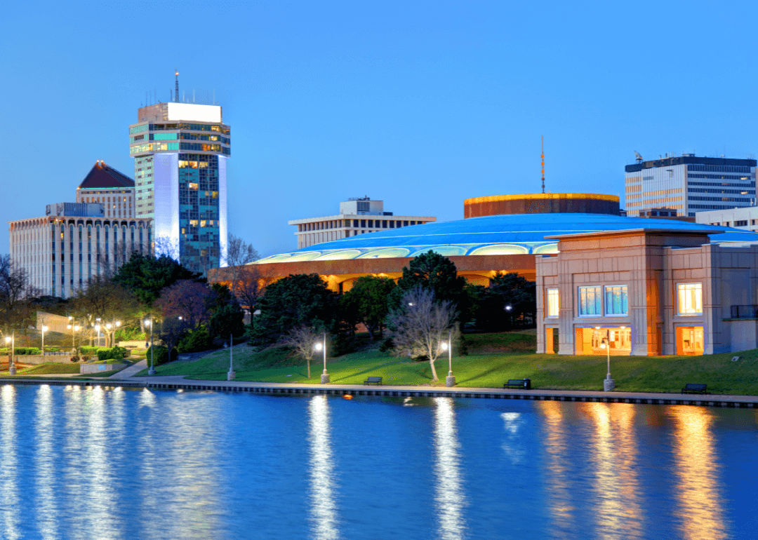 River running through a city in Kansas