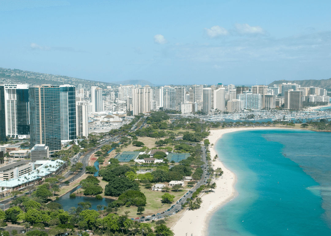 Aerial view of skyscrapers along the Hawaiian Coast