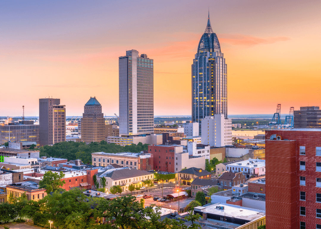 Sunset over a city in Alabama