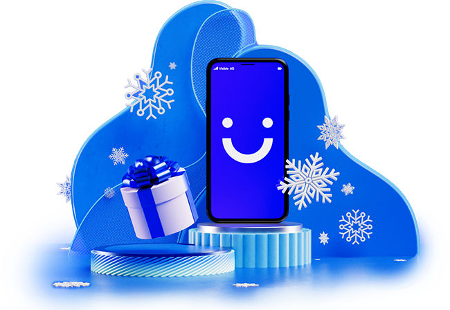 visible phone on podium with gift and snowflakes