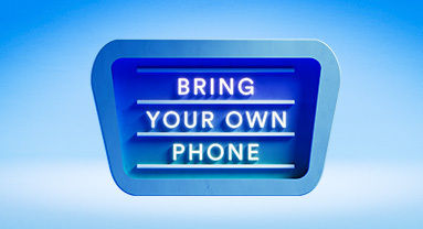 blue neon sign that reads bring your own device