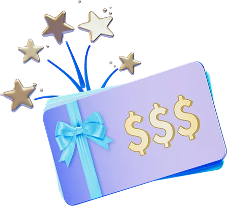 gift card with three dollar signs and stars above it