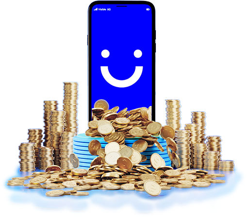 visible phone surrounded by stacks of coins