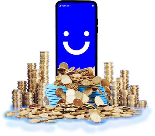 visible phone surrounded by stacks of coins