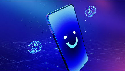 Smiling smartphone with fireworks animation