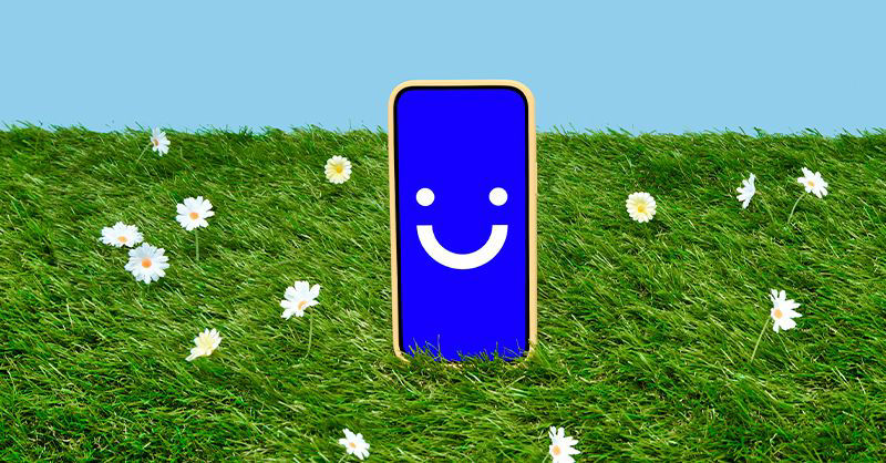 Visible phone in grass with daisies