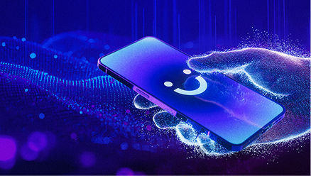 Smiling smartphone with fireworks animation