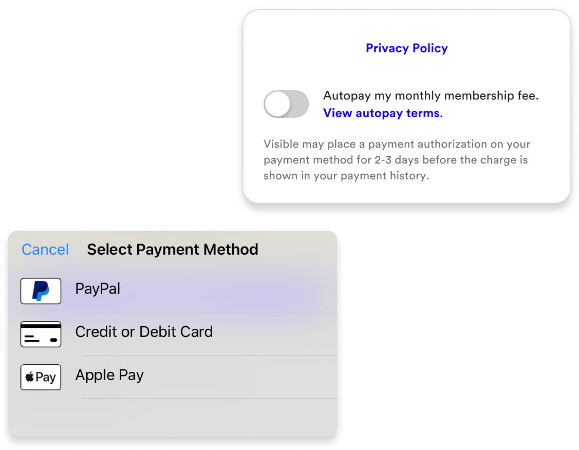 select payment method and autopay