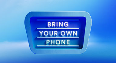 blue neon sign that reads bring your own device