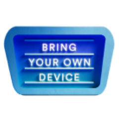 blue sign that reads bring your own device