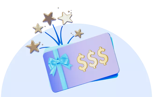 giftcard with three dollar signs and stars above