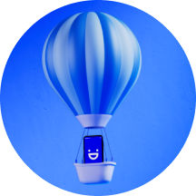 blue hot air balloon displaying a smile emoji