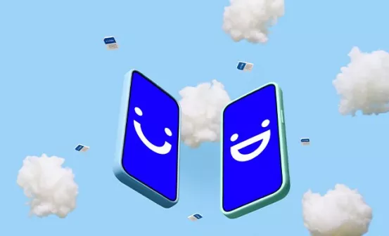 two visible phones floating in front of clouds