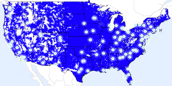 map illustrating network coverage