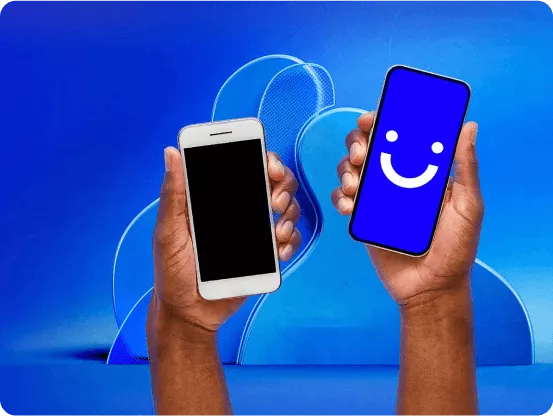 two hands holding phones