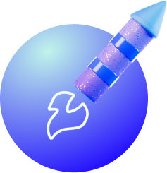 rocket ship leaving a blue circle